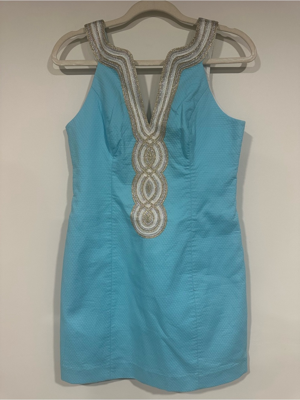 Lilly Pulitzer Valli Serene Blue Metallic Soutache Jumbo Pique Shift Dress 4
